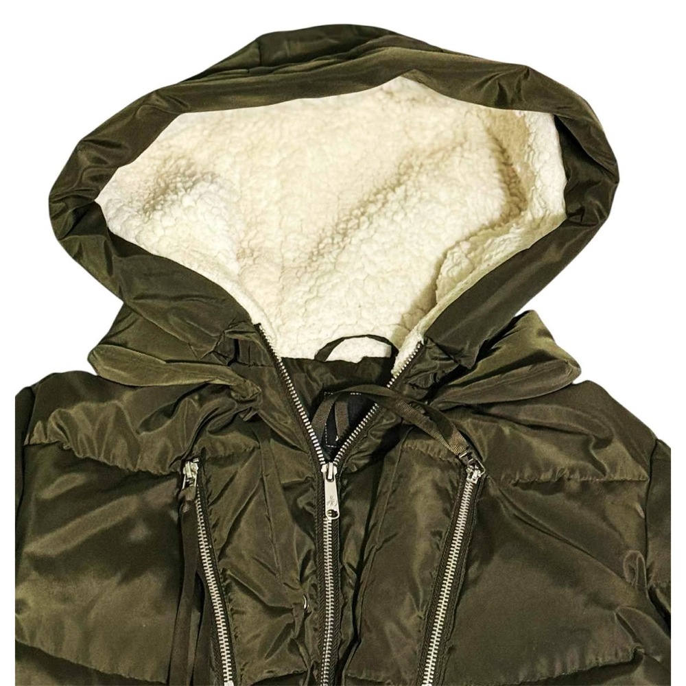 Sam Edelman XS Puffer Jacket Olive Sherpa Lined Hood Down Blend Winter Coa - Picture 5 of 6